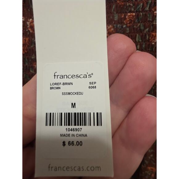 Francesca's AUDREY PARIS Smocked Brown Floral Midi Dress Size Medium NWT - Picture 9 of 9